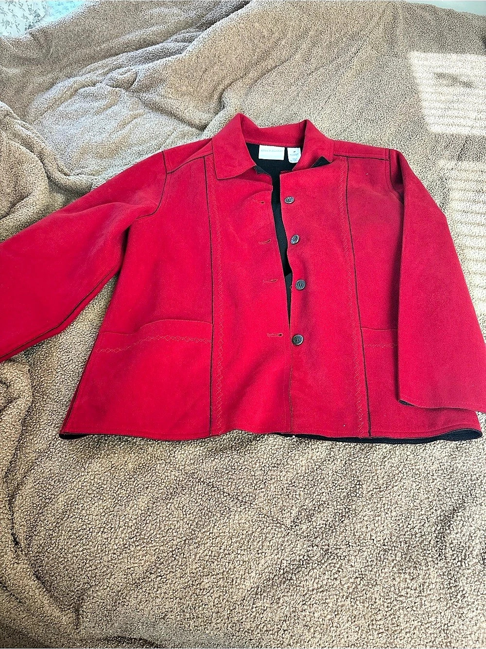 alfred dunner Faux Suede Button-Front Jacket Petite Red Size 6P